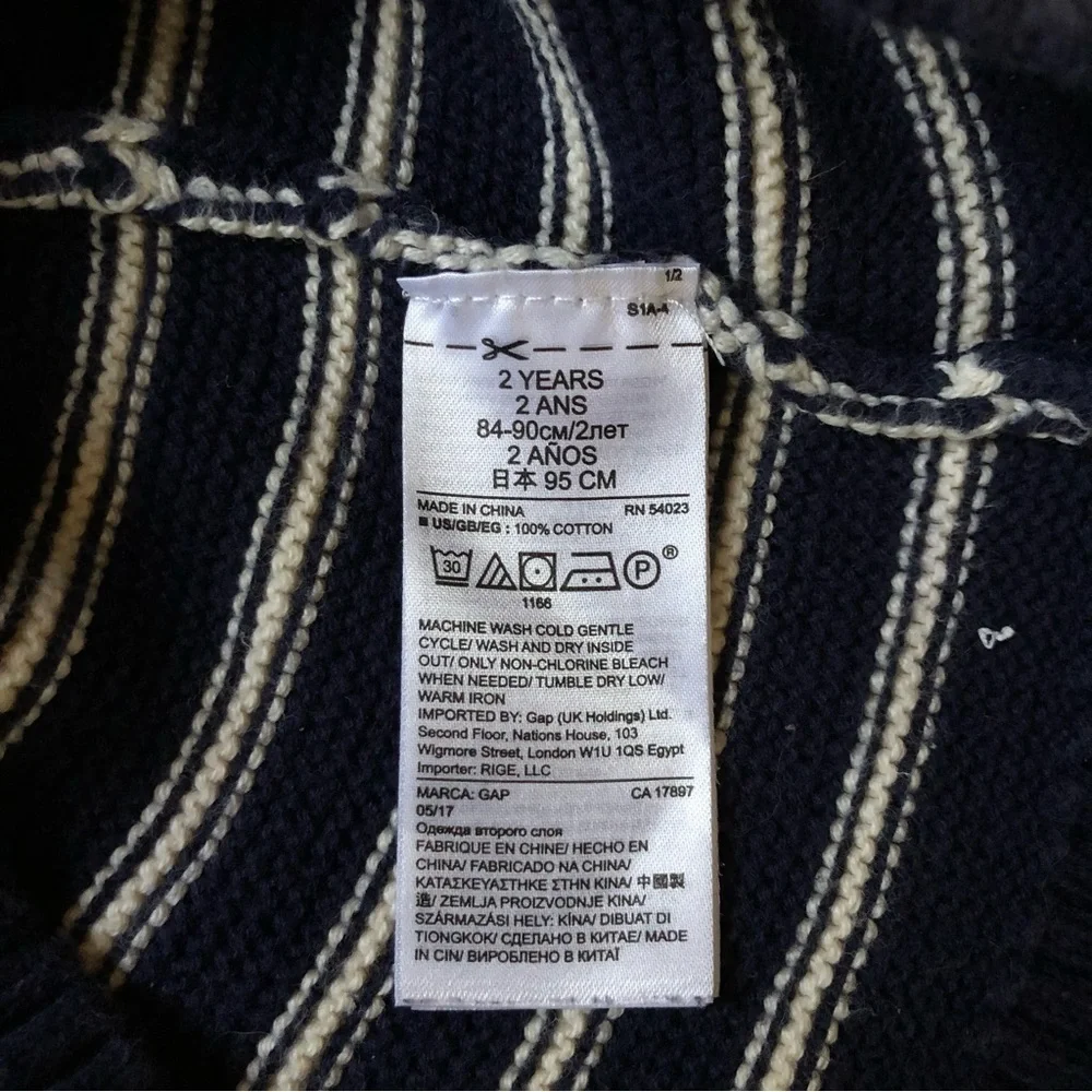 Baby Gap Navy Blue and White Breton Stripe Ruffle Sweater 2T